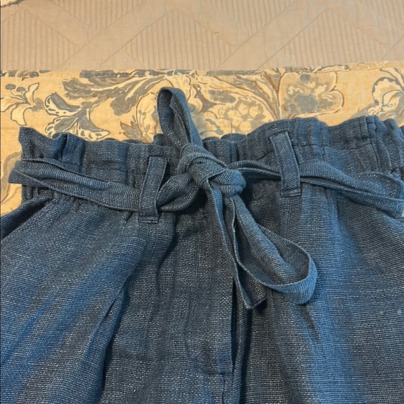 Stylish Blue Linen Tie-Waist Pants with Belt, Size Large - Picture 2 of 7